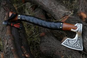 Hacha Vikinga de Acero al Carbono Hecha a Mano, Hacha Barbuda, Hacha de Supervivencia para Exteriores con Mango de Madera - Product Image 6