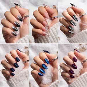 BTARTBOX Künstliche Fingernägel Winter Falsche Nägel Großhandel Soft Gel Cat Eye Mandel French Tip Handgefertigte Press-on-Nägel - Product Image 3