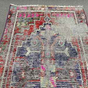 Vintage Rug, Small 2x3.3 ft Turkish Rug, <b>Red</b> Floral <b>Wool</b> Rug - Product Image 4