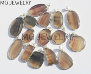 Pendentifs de lunette de pierres précieuses fluorite en gros cristal de fluorite naturelle plaqué argent pendentifs bijoux de mode - Product Image 1