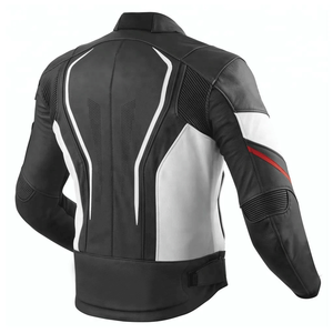 Men's Track Racing Black/White Cowhide Leather Motorbike Jacket With Protections Motorcycle Racer Genuine Leather Jacket For Men - Product Image 4