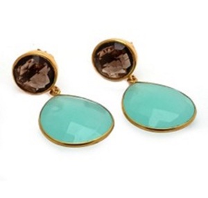 ใหม่มาถึง Aqua Chalcedony และหินอัญมณีสเตอร์ลิง925ลูกแพร์เงินและต่างหูทรงกลม - Product Image 1