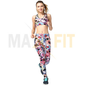 Ensembles de sport Soutiens-gorge de yoga Crânes de sucre Pantalon de course Impression personnalisée Crâne Fleurs Entraînement Fitness Ensemble de sport - Product Image 4