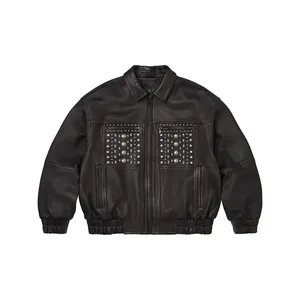 Wholesale Rays Creations Genuine Multi Stud Black Leather Breathable <b>Biker</b> <b>Jacket</b> for Men Autumn Tanned Processing - Product Image 3