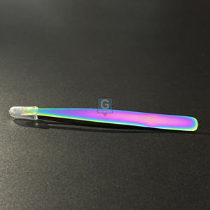 Pinzas para cejas con punta inclinada púrpura de precisión de alta calidad, acero inoxidable personalizado para dar forma a las cejas - Product Image 2