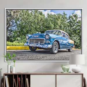 ภาพพิมพ์บนผ้าใบรถยนต์วินเทจ - งานศิลปะรถยนต์คลาสสิกสุดหรูสำหรับตกแต่งสำนักงาน,1P:กรอบสีขาว - Product Image 1
