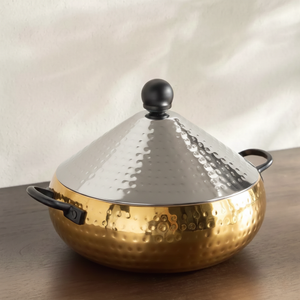 Marmite isotherme dorée et argentée martelée, chauffe-plats antiadhésif en acier inoxydable, base large, couvercle conique, qualité supérieure - Product Image 1
