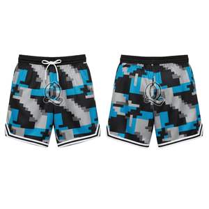 Custom Camo Digital Print Basketball <b>Shorts</b> Blue and <b>Black</b> Mesh Polyester Sportswear with Drawstring Waist for <b>Men</b> - Product Image 1