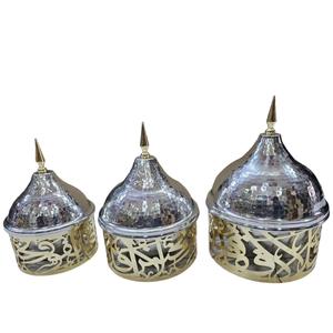 Bol à dattes islamique de style arabe, couleur or et argent, brillant, poli, fait à la main, design attrayant, acier inoxydable, 100 pièces - Product Image 1