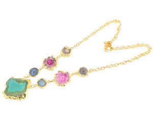 Collar de Cadena Chapado en Oro de 18K con Diseño Único de Rodaja de Ágata, Forma Elegante, Cristal Curativo, Piedra de Nacimiento, Joyería para Mujer - Product Image 3