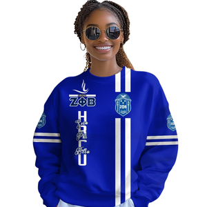 Sudadera con Cuello Redondo Zeta Phi Beta para Mujer, Azul y Blanco, Ropa de Hermandad 1920, Sudadera de Forro Polar con Letras Griegas Bordadas - Product Image 4