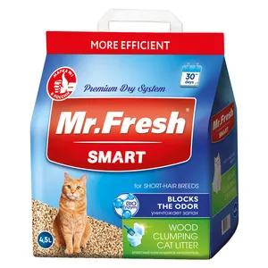 Mr.Fresh Litter Cerdas untuk Kucing Berambut Pendek, Zat Tambahan Fungsional Sampah Kucing Kayu Lunak Alami 4,5 L/2,1Kg