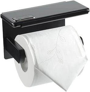 Porte-rouleau de papier toilette en métal mural Étagère suspendue et mobile artisanat métal de couleur noire polie brillante - Product Image 1