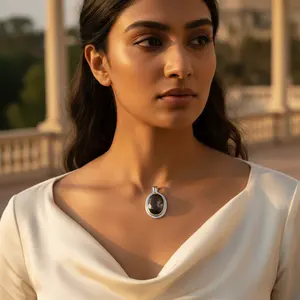 Pendentif en argent 925 avec quartz fumé pour femmes, bijoux en pierres précieuses en or rose faits à la main avec placage en rhodium et caractéristiques de charme - Product Image 2