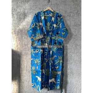 ชุดกิโมโนยาวพิมพ์ลายป่าสุดชิคของผู้หญิงทำจากผ้าฝ้ายอินเดียสวมใส่สบายใส่ในฤดูร้อนชุดใส่กลางคืนชุดนอนของขวัญ - Product Image 2
