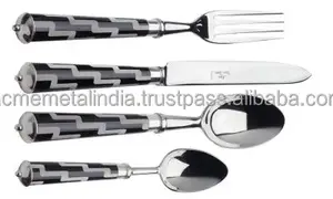 Ensemble de couverts de qualité exclusive couverts argenterie en acier inoxydable avec manche émaillé noir et gris ensemble de cuillères élégantes - Product Image 6