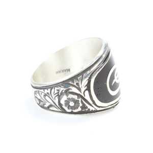 Men's 925 Sterling <b>Silver</b> Cluster <b>Ring</b> with Ottoman Tughra Engraving Rhodium Plating Casual Style Free Size Gift for Muslims - Product Image 3