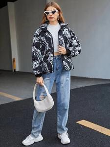 Chaqueta acolchada cálida de Invierno para mujer más vendida con cremallera completa Chaqueta de burbuja transpirable Tejido tejido - Product Image 3