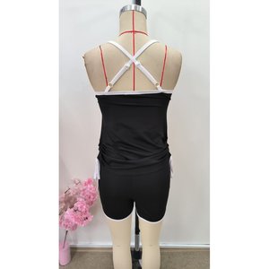 Conjunto de Dos Piezas para Mujer, Blusa de Escote Redondo con Tirantes y Detalle Cruzado en la Espalda y Pantalones Cortos, 36075 - Negro - Product Image 5