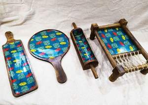 Mango Wood Cheese Board and Serving Platter Set Handmade Enamel Print Charcuterie Board Collection - Product Image 2