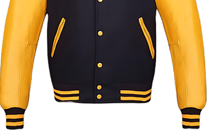 Chaqueta Universitaria Clásica Personalizada, Estilo Universitario, Ecológica, Mangas de Lana y PU, Botones Cubiertos, Bordado, Ribete Acanalado, Tela de Lona - Product Image 4