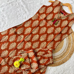 Pure Cotton Kurti Set with Thread Mirror Work Fancy Cotton Pant Bottom with Pure <b>Organza</b> Duppata Suit - Product Image 2