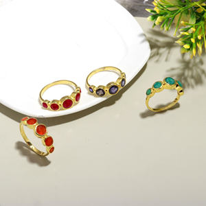 Anillo de diseñador de Plata de Ley 925 chapado en oro con mezcla de piedras preciosas en incrustaciones de ajuste de bisel azul redondo para bodas y fiestas - Product Image 3