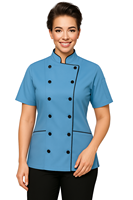 Veste de chef à manches courtes pour femme, coupe ajustée, uniforme culinaire, tissu poly/coton, couleurs personnalisées, OEM, uniformes pour restaurants et bars
