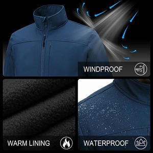 Chaqueta Softshell de invierno para hombre, abrigo de bombardero impermeable para exteriores con capucha para esquí y senderismo, cierre de cremallera de talla grande - Product Image 4