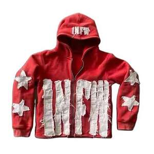 Sweat à capuche d'hiver à fermeture éclair complète Boxy recadrée poids lourd appliqué Patch broderie lavage à l'acide Logo avant femmes - Product Image 6