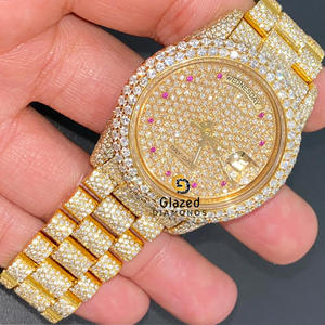 Shiny VVs Clarity Round Brilliant Cut Diamond Iced Out Pretty Reloj de moissanita de acero inoxidable para hombres - Product Image 2