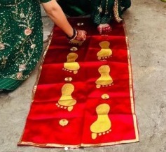 Novia bienvenida pie estampado tela Saptapadi Payaghadya Griha Pravesh Paduka Kanku Pagla nupcial siete pasos tela larga Baby Shower - Product Image 3