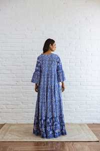 OEM Custom Blue Floral Print Boho Maxi <b>Dress</b> for Women Sexy V-Neck Rayon Ruffles Summer Beach Casual Robe Femme Plus Size - Product Image 5