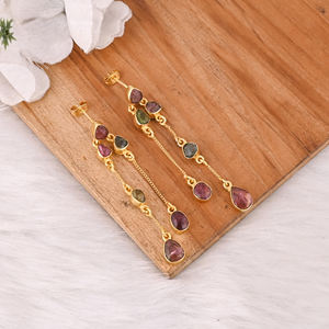 Pendientes de Plata de Ley 925 con Turmalina, Joyería Colgante para Mujeres y Niñas, Pendientes Chapados en Oro - Product Image 3