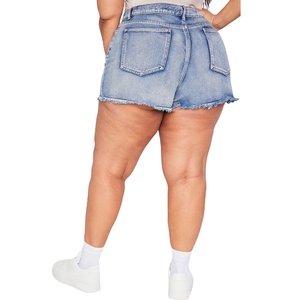 Shorts de Mezclilla de Cintura Alta para Mujer Talla Grande, Shorts Casuales de Verano Desgastados, Pantalones Cortos de Mezclilla de Algodón Suave, Logotipo Personalizado - Product Image 2