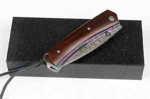 Cuchillo plegable con mango de madera de acero damasco para acampar al aire libre, cuchillo de caza, cuchillo de bolsillo - Product Image 3