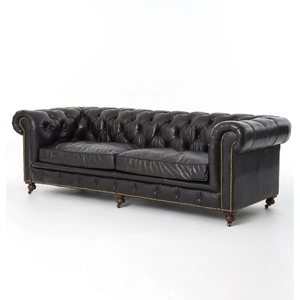 Sofá Chesterfield Convertible Moderno de 3 Plazas, Cuero Genuino, Estructura de Madera, Muebles de Lujo para Sala de Estar o Escuela - Product Image 1