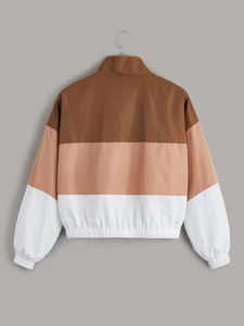 Blouson Bomber Femme OEM Haute Qualité Trois Tons Col Montant Personnalisé Style Épaules Tombantes Imperméable Coupe-Vent Respirant Hiver - Product Image 6