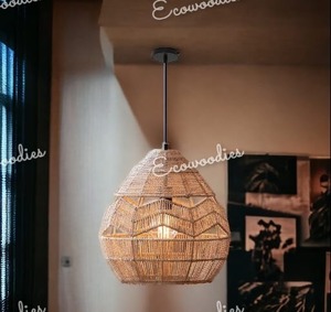 โคมไฟระย้าไม้ไผ่สานพร้อมสายปรับได้สำหรับแขวนเพดานตะกร้าสาน - Product Image 5