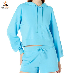 เสื้อฮู้ดออกกำลังกายผู้หญิงแบบครอป แขนสั้น ซิปหน้า ผ้าคุณภาพพรีเมียม รับสกรีนโลโก้ตามแบบ - Product Image 1