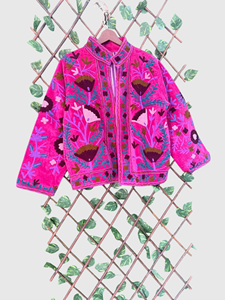 Veste à col mandarin brodée à la main avec motifs floraux, manches longues, taille plus, vêtements de printemps pour femmes, style chic prairie en velours - Product Image 1