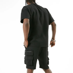 Última moda de verano, conjuntos cortos informales para hombre, camiseta y pantalones cortos con cintura elástica, estampado de Color sólido, conjuntos de verano de diseño personalizado - Product Image 3