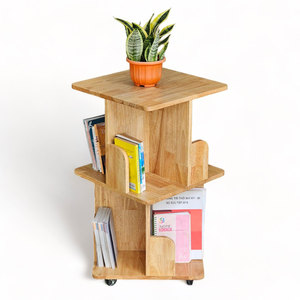 Étagère à livres mobile compacte à 2 niveaux en bois KS68199 - pour salon, installation facile sur pied - Product Image 1