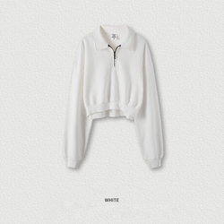 BE385HZ mode col demi fermeture éclair Vintage 385GSM haut court femmes blanc surdimensionné personnalisé recadrée fermeture éclair Premium sweats à capuche - Product Image 6