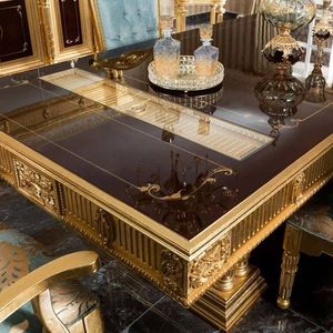 Juego de Comedor Estilo Europeo de 6 Piezas, Madera Sólida con Acabado Dorado Antiguo, Tapicería Azul, Muebles Clásicos de Palacio Real - Product Image 3