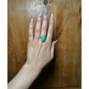 Scott Skeets Kingman Turquoise & Platinum Sterling Silver <b>Adjustable</b> Fine Jewelry <b>Ring</b> Smooth Cut Gemstone for Everyday Wear - Product Image 4