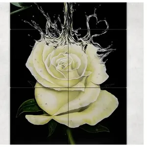 โรแมนติกสำหรับความรักกระเบื้องเซรามิคภาพจิตรกรรมฝาผนังดอกไม้กุหลาบสีขาวและไวน์สำหรับภาพจิตรกรรมฝาผนังแชมเปญ - Product Image 1