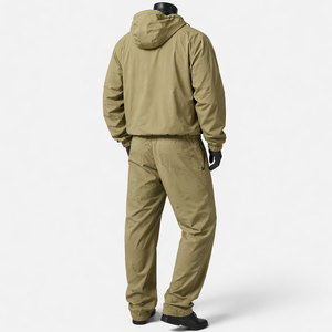 Conjunto Deportivo Cortavientos con Capucha Color Caqui para Hombre, Traje Deportivo Ligero de Nailon Impermeable, Chaqueta con Cremallera Completa y Pantalones, Logotipo Personalizado OEM ODM - Product Image 6