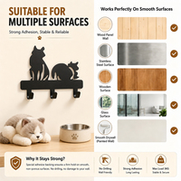 Support mural pour laisse de chien en métal, organisateur de collier pour chien, design chat, 3 crochets, auto-adhésif, résistant à la rouille pour animaux de compagnie