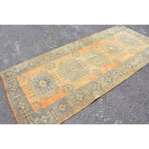 Vintage Turkish <b>Rug</b> Classic Orange Green Patchwork Design 4.3x9.8ft Wool Viscose Material Latex Backing for Living Room <b>Bedroom</b> - Product Image 4